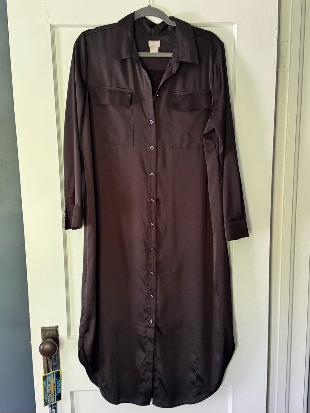 Chico's Long Sleeve Button-Front Shirt Dress in Black
